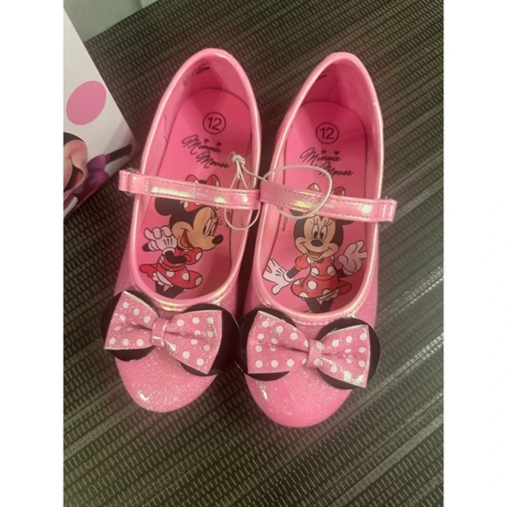Disney Minnie Mouse Pink Glitter Mary Jane Ballet Flats Girls Size 12 New in Box